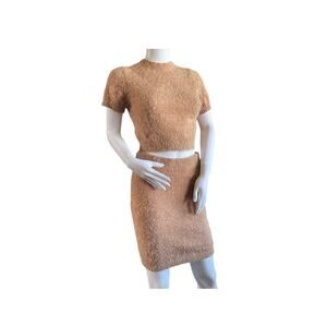 Knit Blashe 2 Pieces Outfit Cropped Mini Peach Small